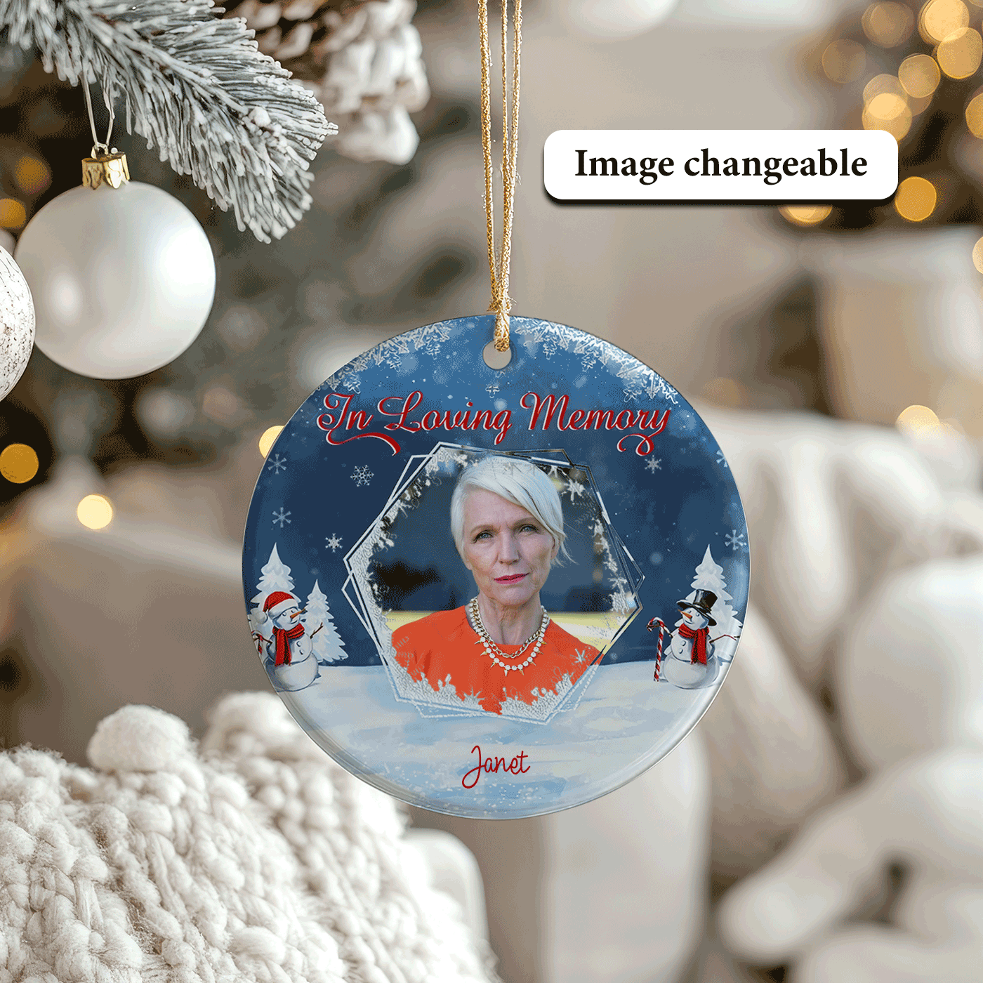 In Loving Memory with Snowman and Snowflakes | Christmas | Ceramic Ornament